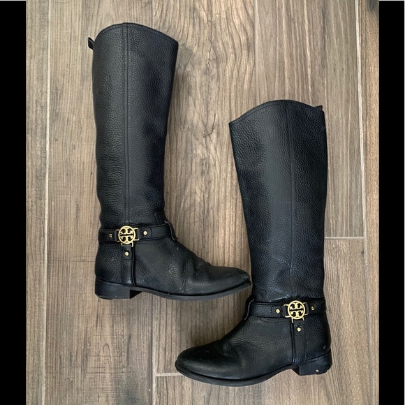 TORY BURCH Riding Boots | Black Pebbled Leather 6M